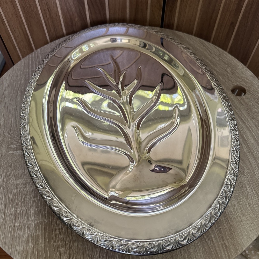 Vintage WM Rogers Silverplate Oval Footed Platter 2910-16 Tree of Life 16.5"